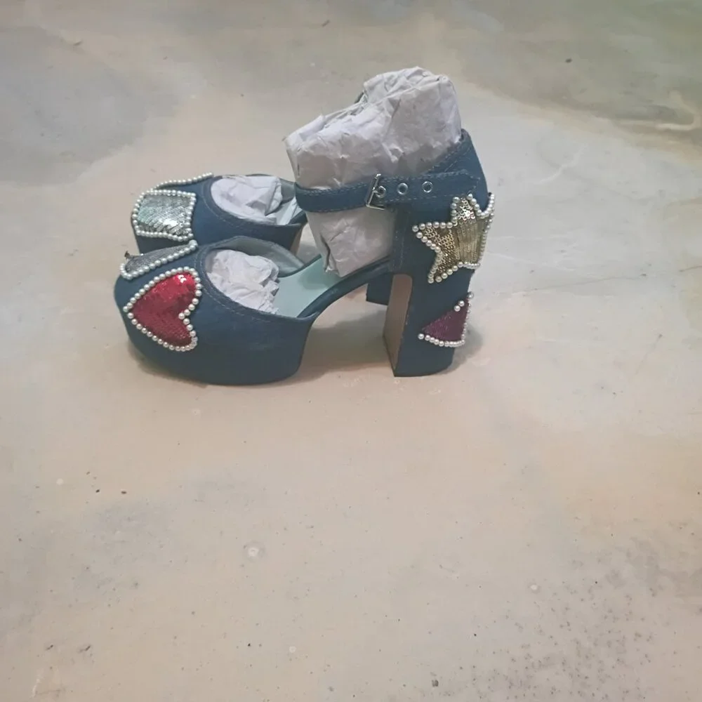 STUNNING Marc Jacob s Mary jane denim be jewelled shoes - Picture 2 of 3